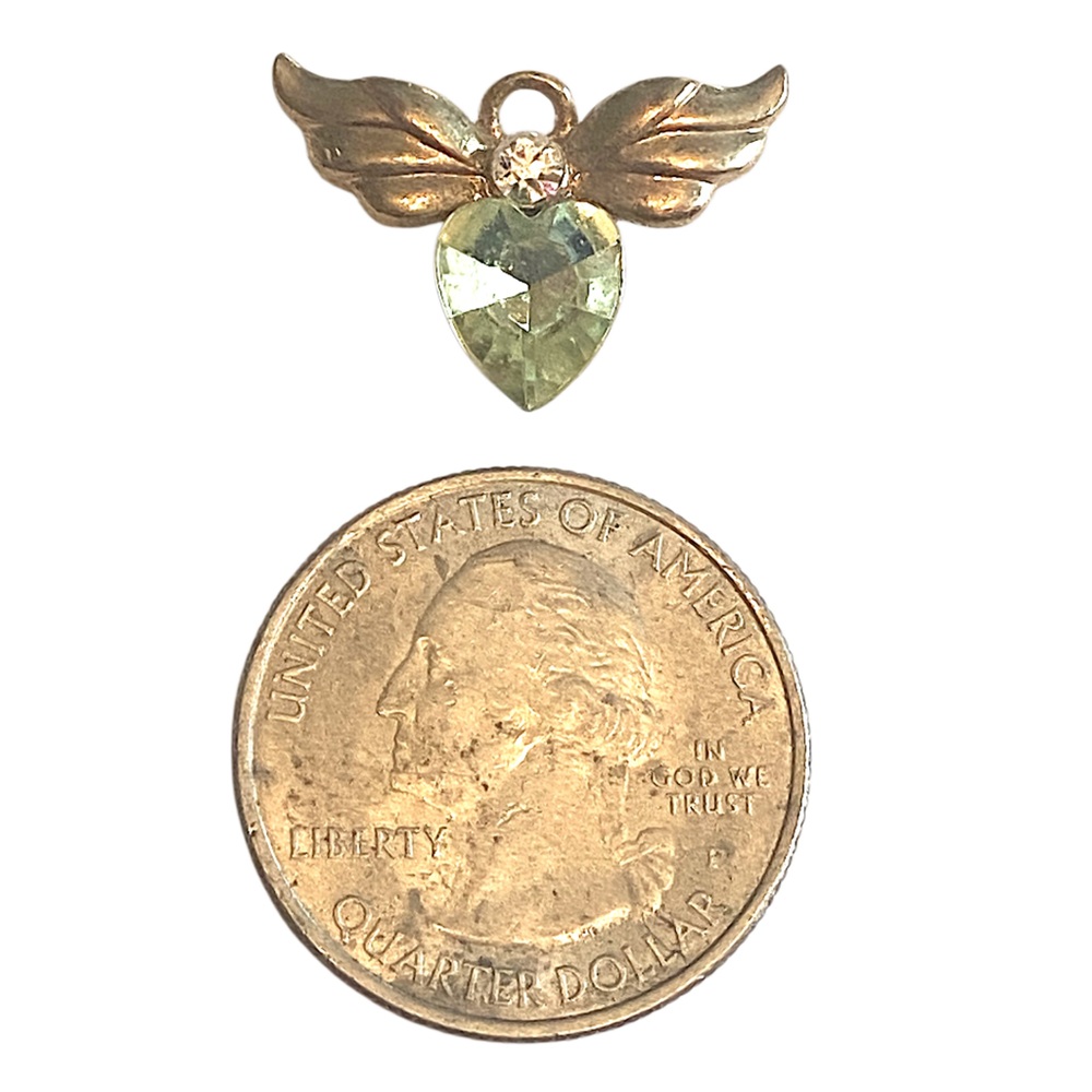 Avon Peridot Green Heart Angel Wings Brooch Pin - Picture 3 of 3